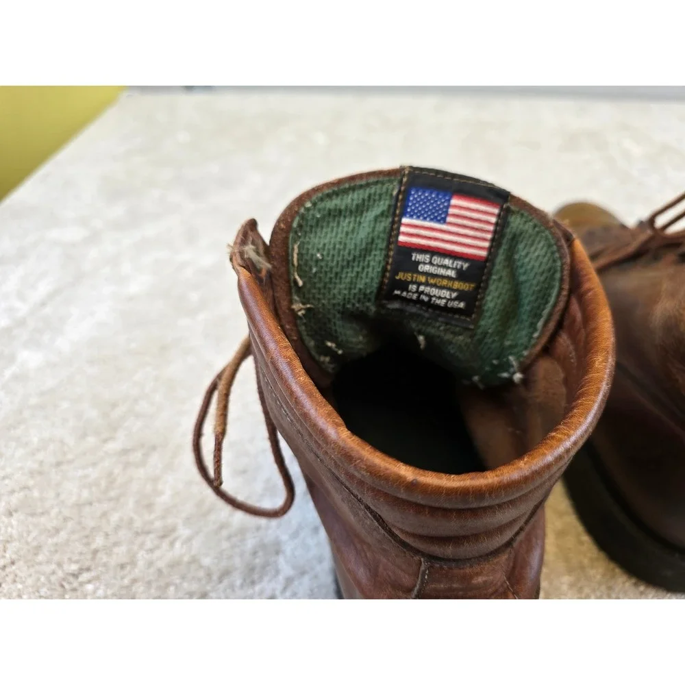Justin Work Boots 0772 Mens Brown Leather Lace Up Kiltie Made in‎ USA sz 11EE